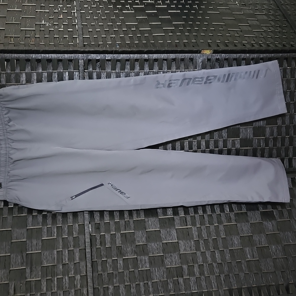 Bauer Team Hockey Pants Grey Elastic Waist Mens Small Lined Drawstring